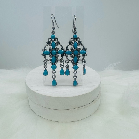 Chandelier Long Fashion Statement Turquoise Earrings - Picture 1 of 3